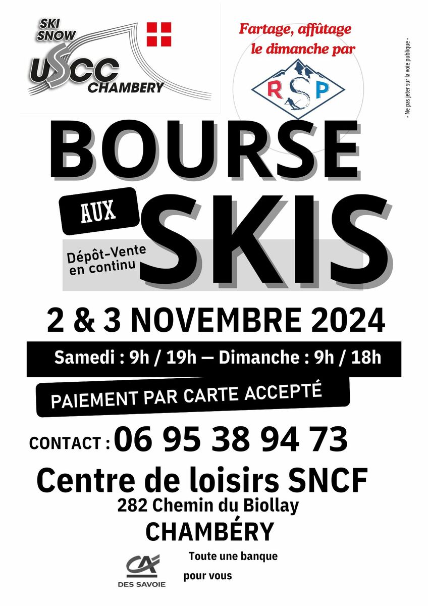 Bourse aux Skis les 2 et 3 Novembre 2024